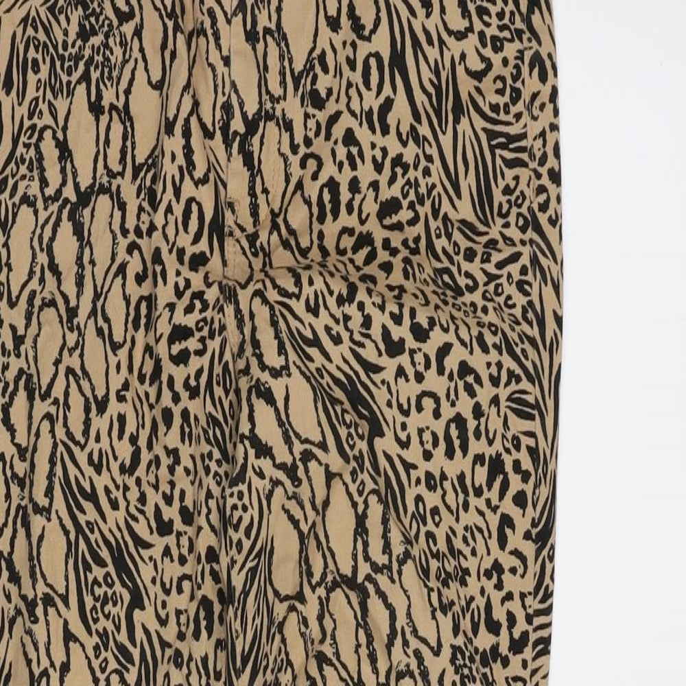 Divided Womens Beige Cotton Blend Tapered Jeans Size 8 L26 in Regular Zip - Leopard pattern. - raw hem.