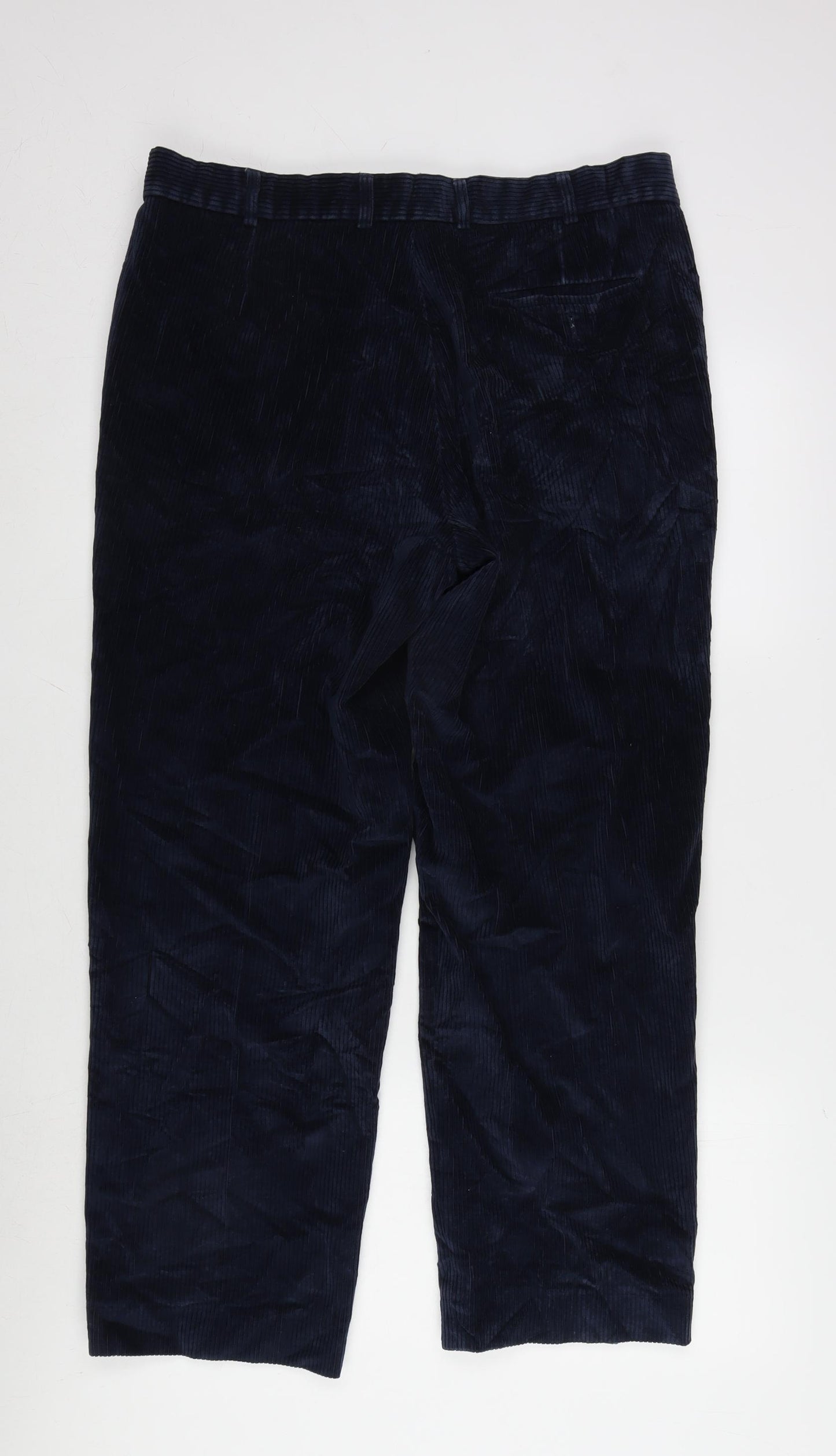 Marks and Spencer Mens Blue Cotton Trousers Size 36 in L28 in Regular Zip