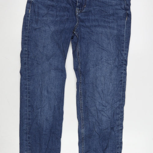 Per Una Womens Blue Cotton Blend Tapered Jeans Size 12 L30 in Regular Zip