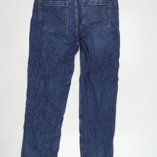 Per Una Womens Blue Cotton Blend Tapered Jeans Size 12 L30 in Regular Zip