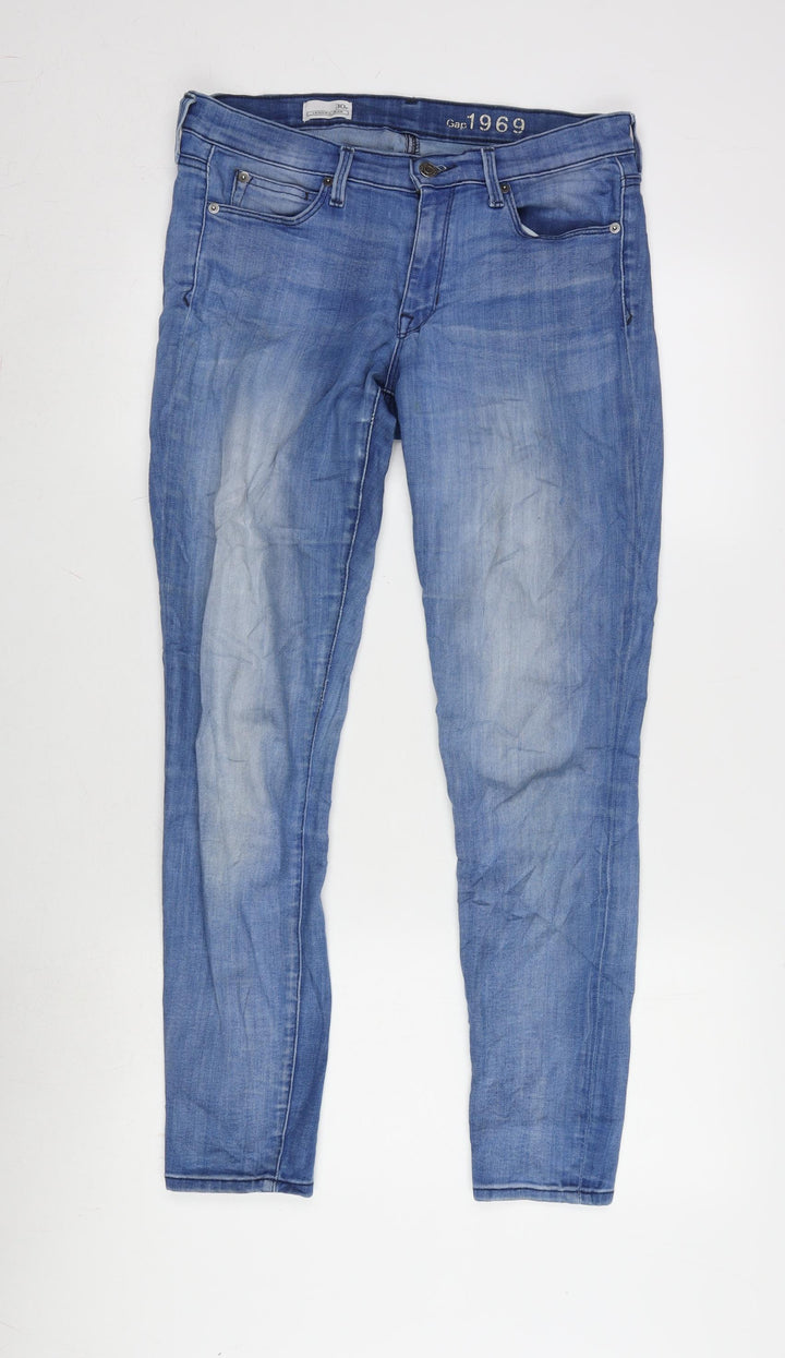 Gap 1969 Womens Blue Cotton Blend Tapered Jeans Size 30 in L28 in Regular Zip