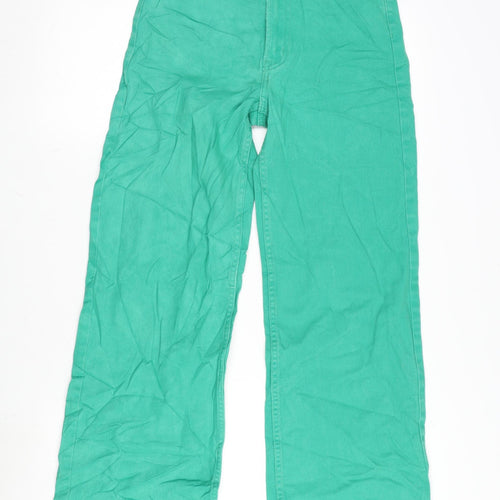 Divided Womens Green Cotton Blend Wide-Leg Jeans Size 8 L28 in Regular Zip
