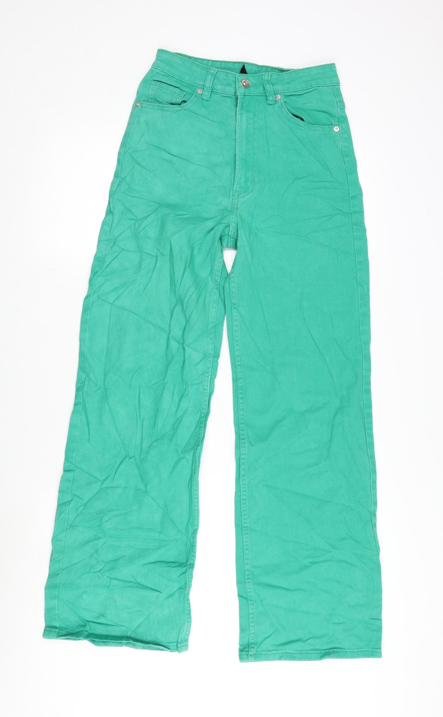 Divided Womens Green Cotton Blend Wide-Leg Jeans Size 8 L28 in Regular Zip