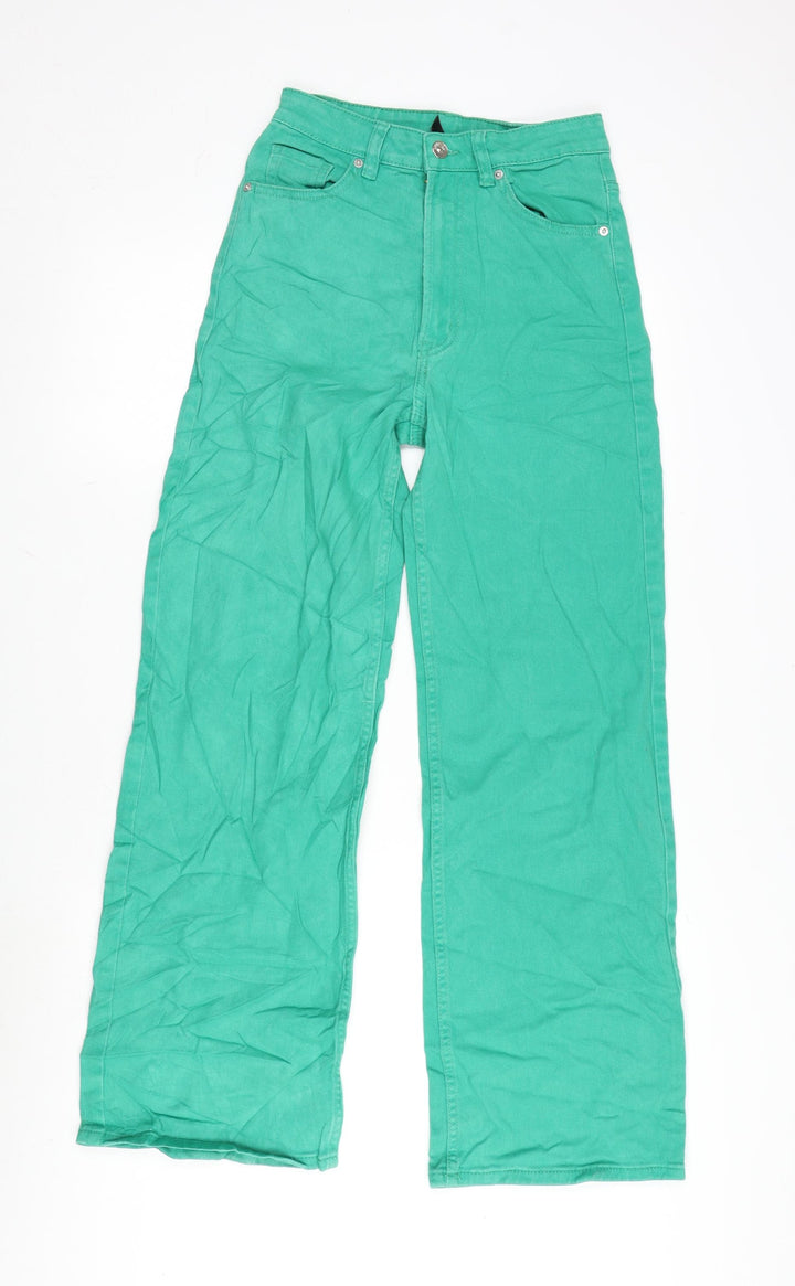 Divided Womens Green Cotton Blend Wide-Leg Jeans Size 8 L28 in Regular Zip