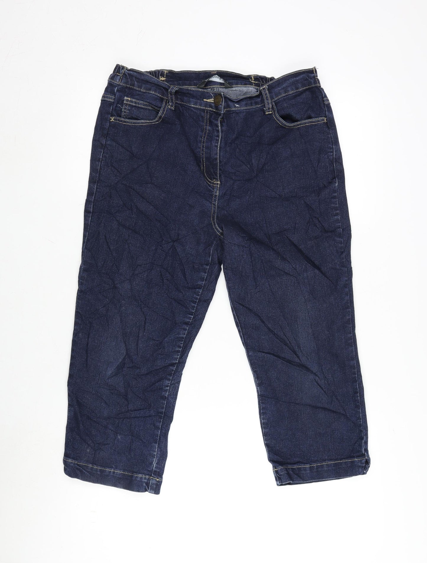 Bonmarché Womens Blue Cotton Blend Cropped Jeans Size 14 L20 in Regular Zip