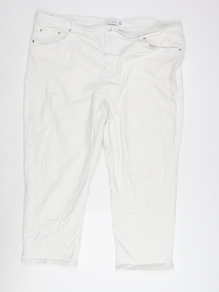 In the Style Womens White Cotton Blend Straight Jeans Size 24 L23 in Regular Zip
