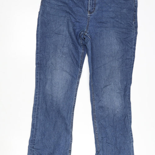 Marks and Spencer Womens Blue Cotton Blend Bootcut Jeans Size 16 L31 in Regular Zip