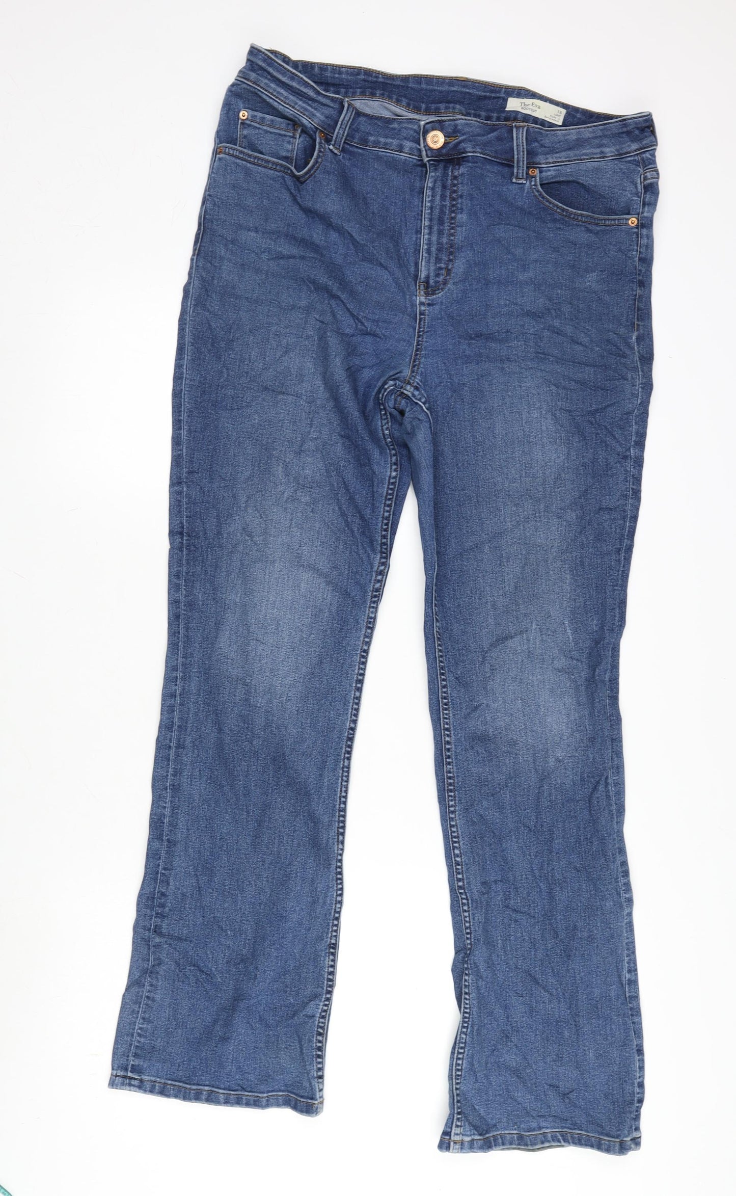 Marks and Spencer Womens Blue Cotton Blend Bootcut Jeans Size 16 L31 in Regular Zip