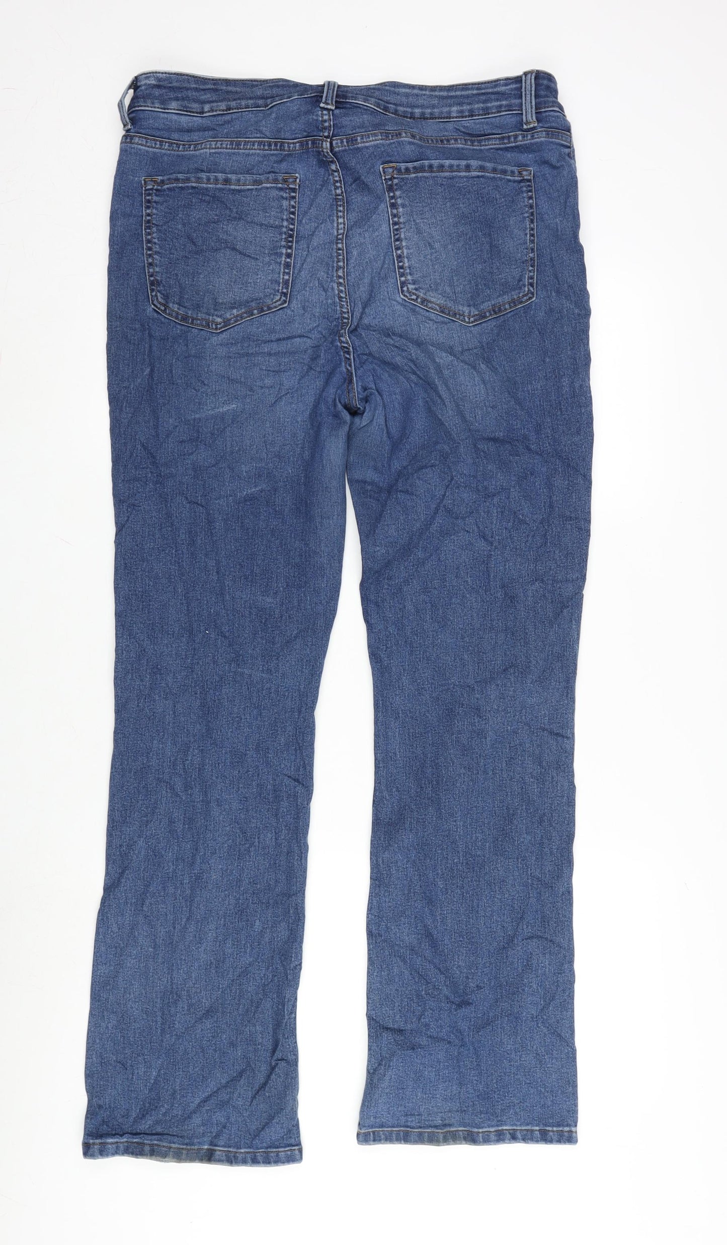 Marks and Spencer Womens Blue Cotton Blend Bootcut Jeans Size 16 L31 in Regular Zip