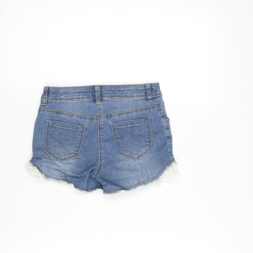 George Girls Blue Cotton Cut-Off Shorts Size 7-8 Years Regular Zip - Lace Detail.