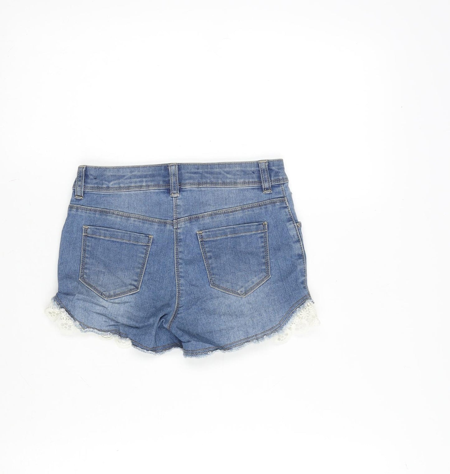 George Girls Blue Cotton Cut-Off Shorts Size 7-8 Years Regular Zip - Lace Detail.