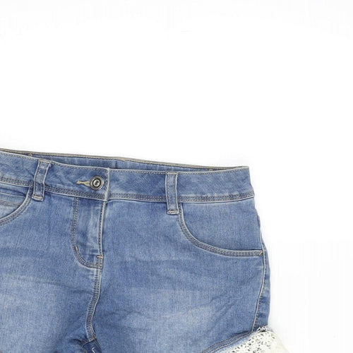 George Girls Blue Cotton Cut-Off Shorts Size 7-8 Years Regular Zip - Lace Detail.