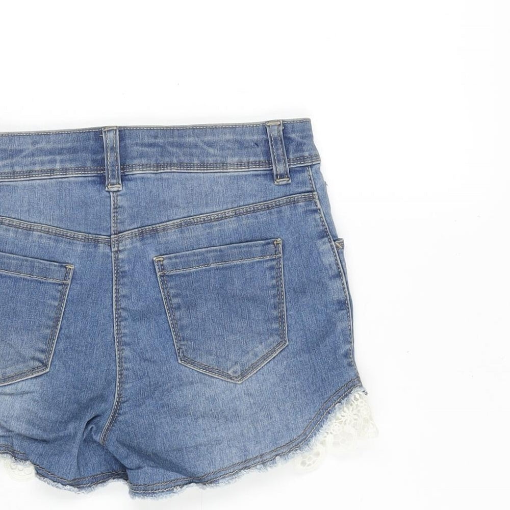 George Girls Blue Cotton Cut-Off Shorts Size 7-8 Years Regular Zip - Lace Detail.