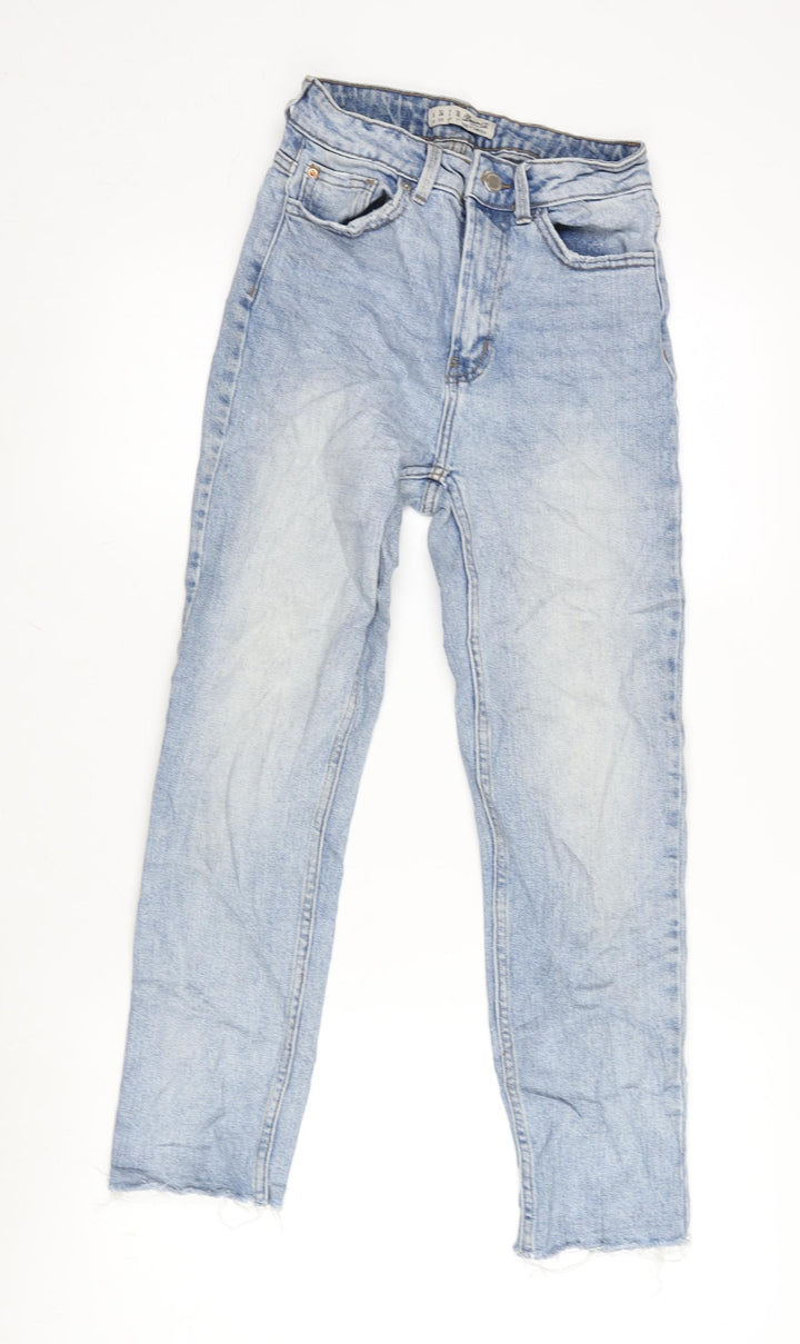Denim & Co. Womens Blue Cotton Blend Straight Jeans Size 6 L25 in Regular Zip