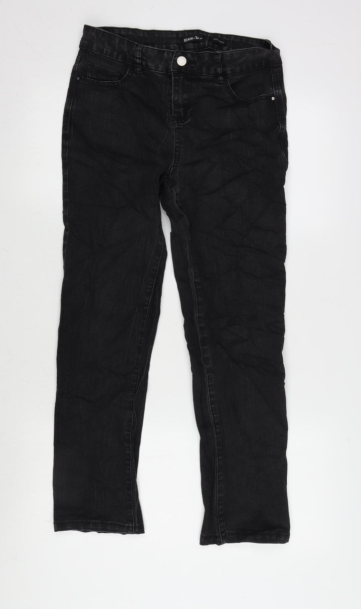 TU Womens Grey Cotton Blend Straight Jeans Size 10 L27 in Regular Zip