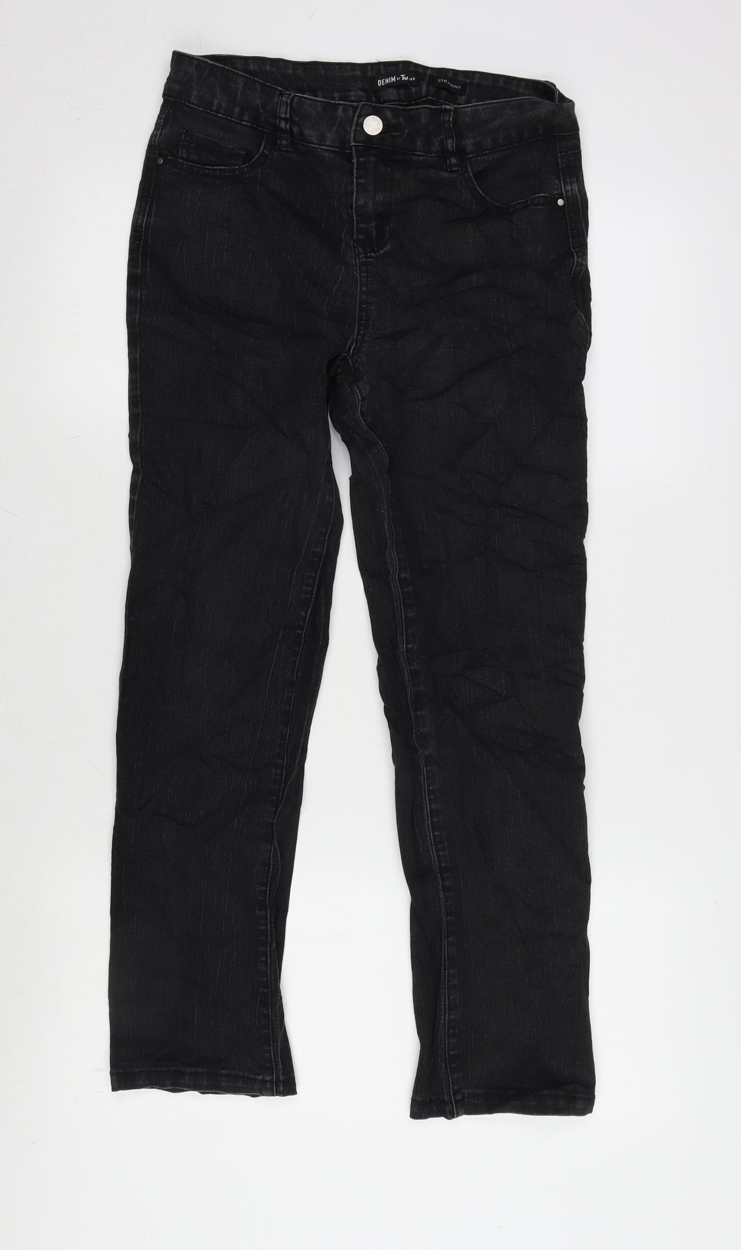 TU Womens Grey Cotton Blend Straight Jeans Size 10 L27 in Regular Zip