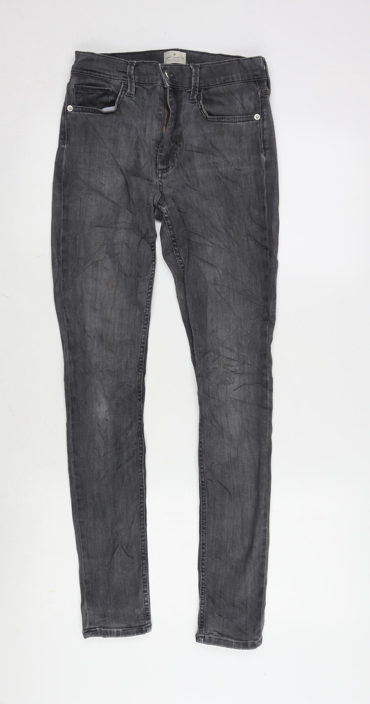 French Connection Womens Grey Cotton Blend Tapered Jeans Size 10 L28 in Regular Zip