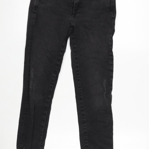 Zara Womens Grey Cotton Blend Straight Jeans Size 38 in L26 in Regular Zip - Distressed - Raw hem.