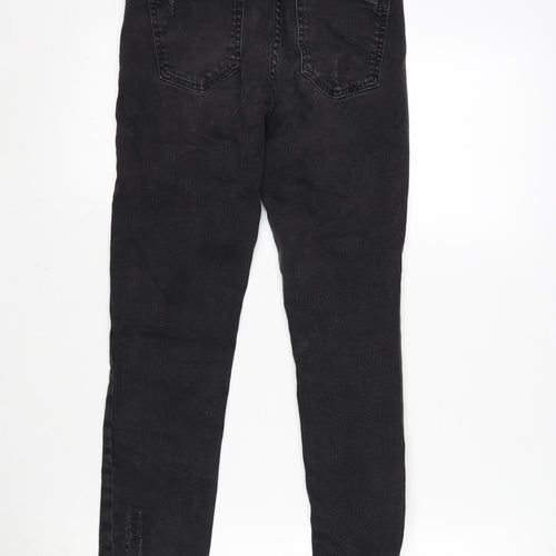 Zara Womens Grey Cotton Blend Straight Jeans Size 38 in L26 in Regular Zip - Distressed - Raw hem.