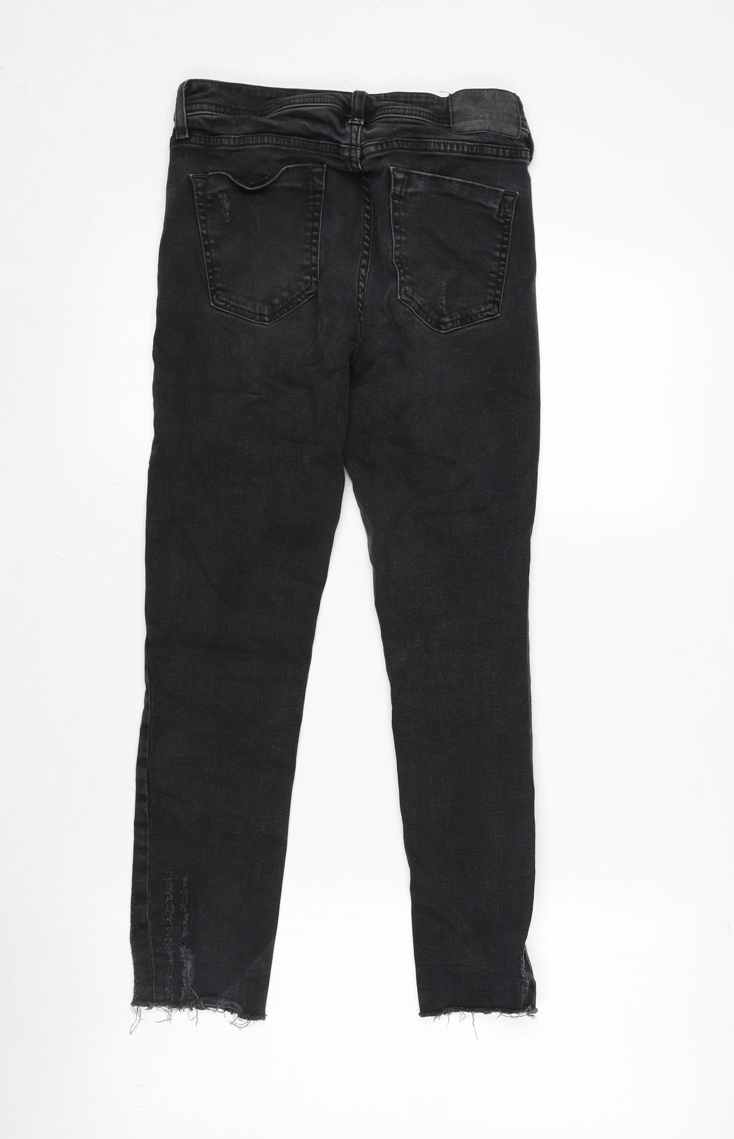 Zara Womens Grey Cotton Blend Straight Jeans Size 38 in L26 in Regular Zip - Distressed - Raw hem.