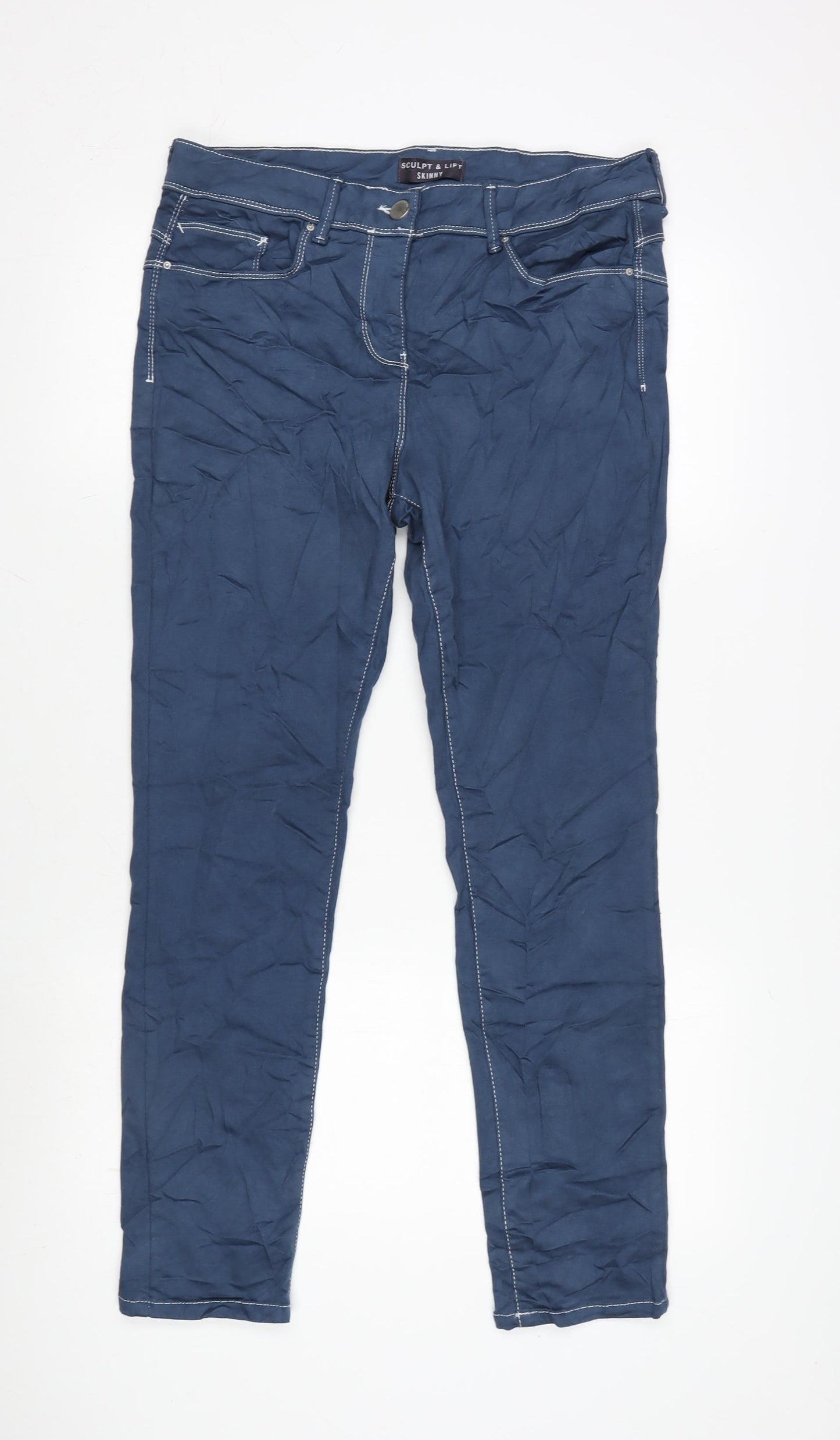 Marks and Spencer Womens Blue Cotton Blend Skinny Jeans Size 14 L28 in Regular Zip