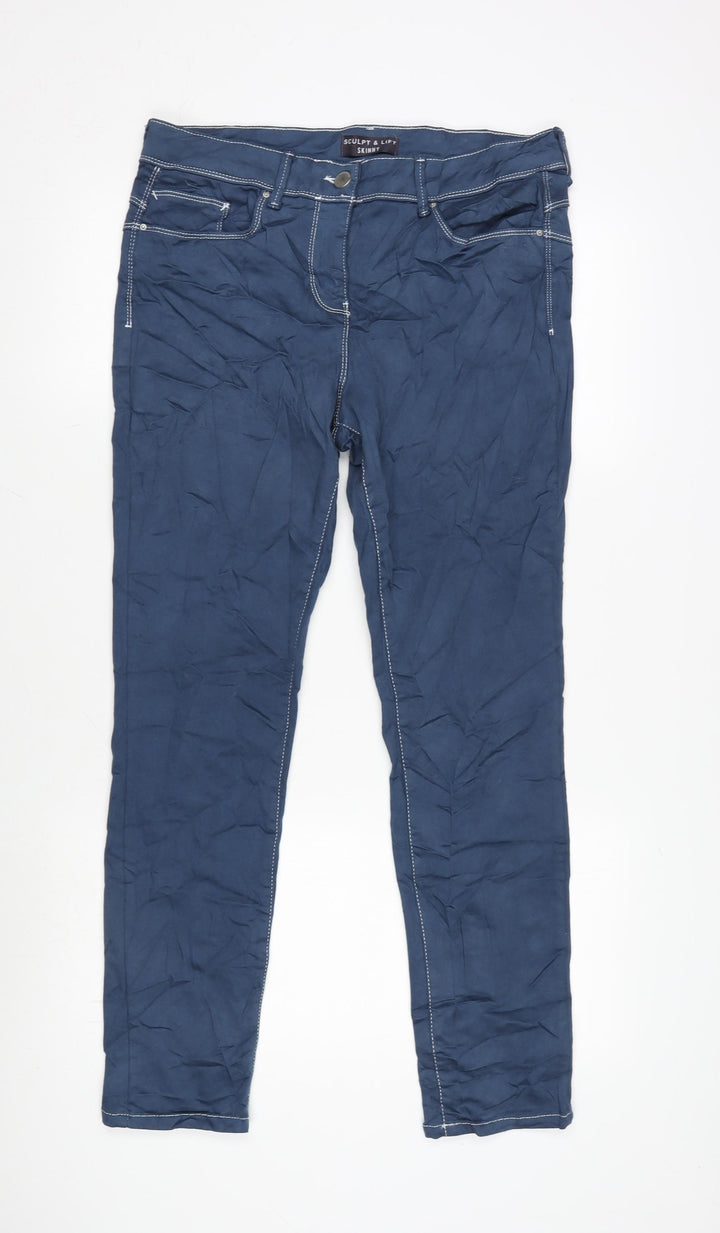 Marks and Spencer Womens Blue Cotton Blend Skinny Jeans Size 14 L28 in Regular Zip