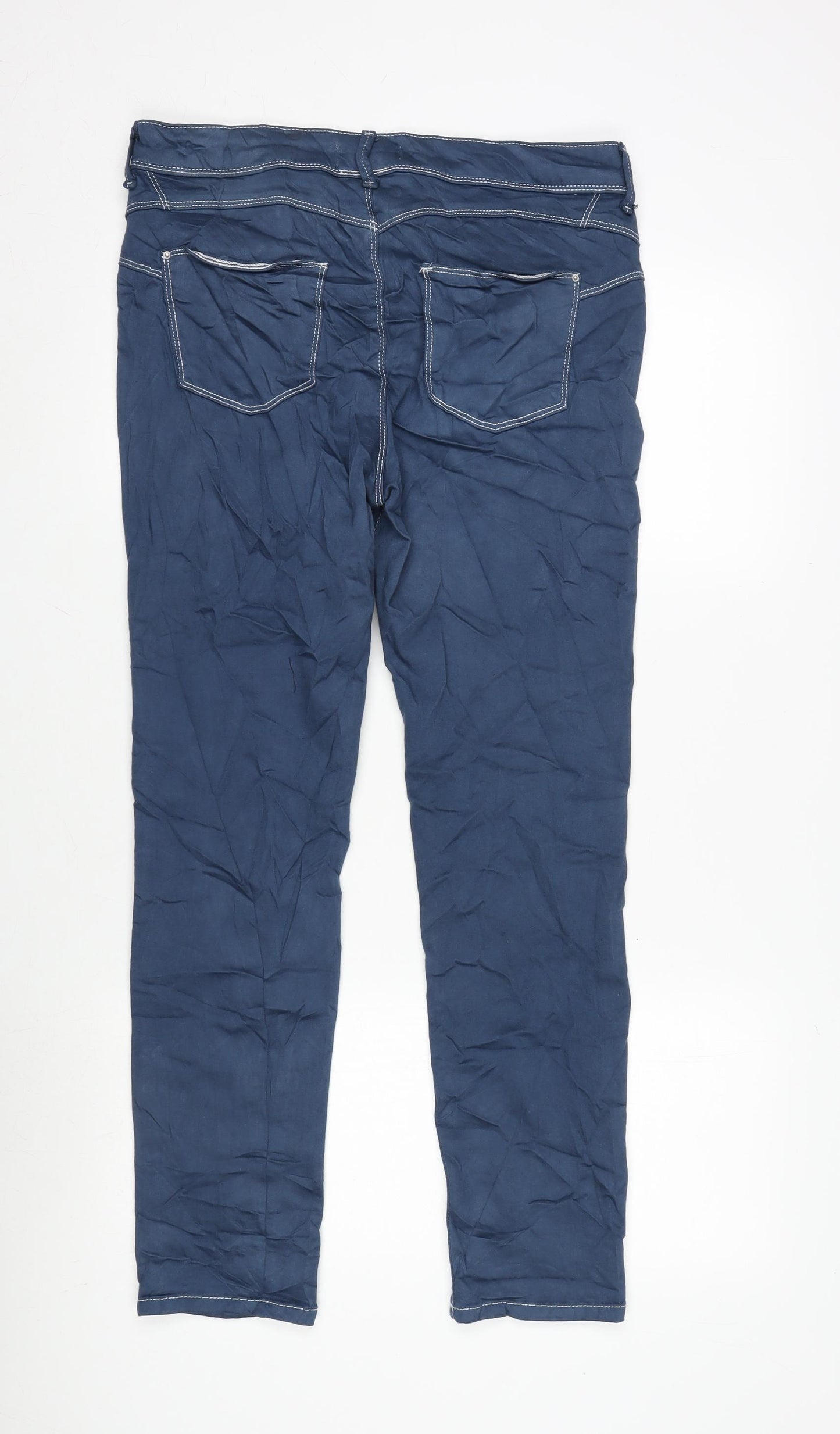 Marks and Spencer Womens Blue Cotton Blend Skinny Jeans Size 14 L28 in Regular Zip