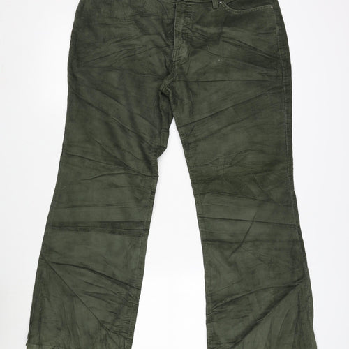 Marks and Spencer Womens Green Cotton Blend Bootcut Jeans Size 16 L28 in Regular Zip