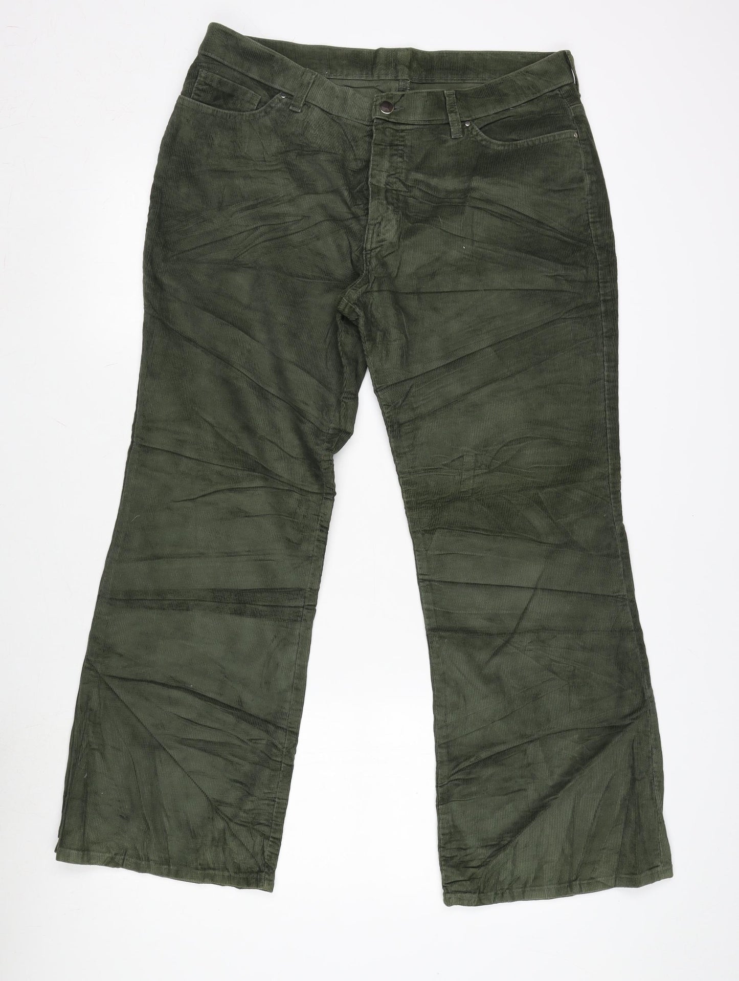 Marks and Spencer Womens Green Cotton Blend Bootcut Jeans Size 16 L28 in Regular Zip