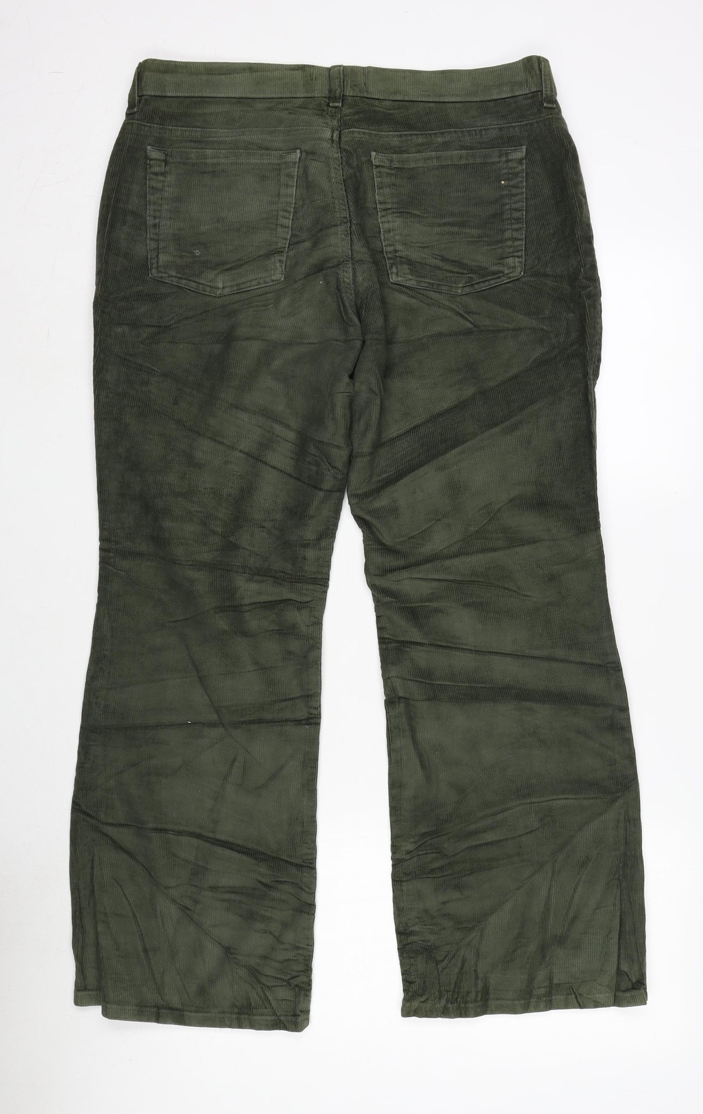 Marks and Spencer Womens Green Cotton Blend Bootcut Jeans Size 16 L28 in Regular Zip