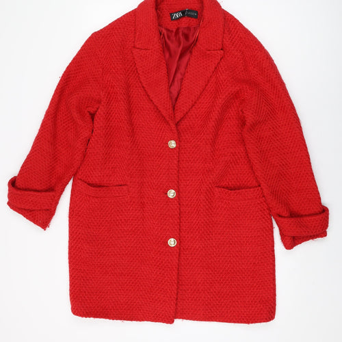 Zara Womens Red Overcoat Coat Size M Button