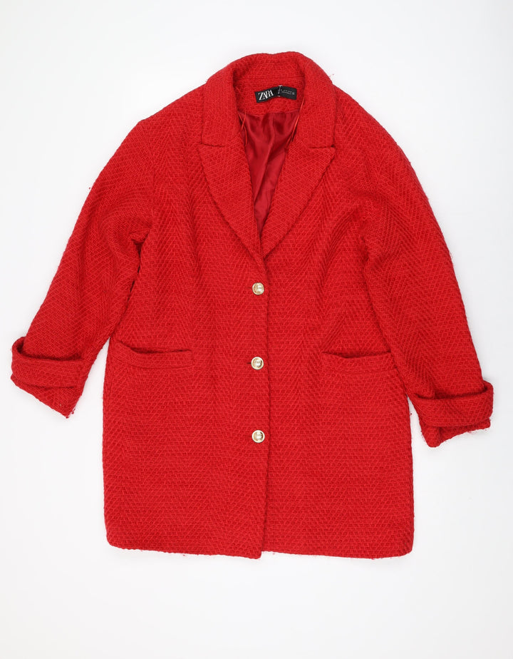 Zara Womens Red Overcoat Coat Size M Button