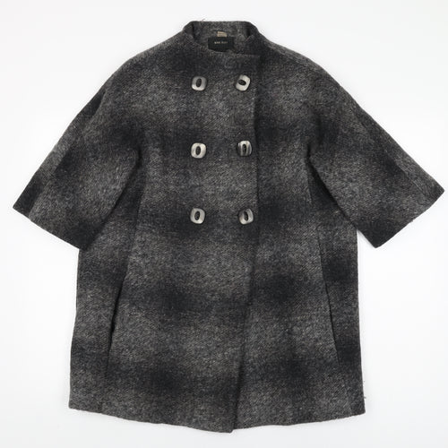 Mango Womens Grey Geometric Overcoat Coat Size S Button