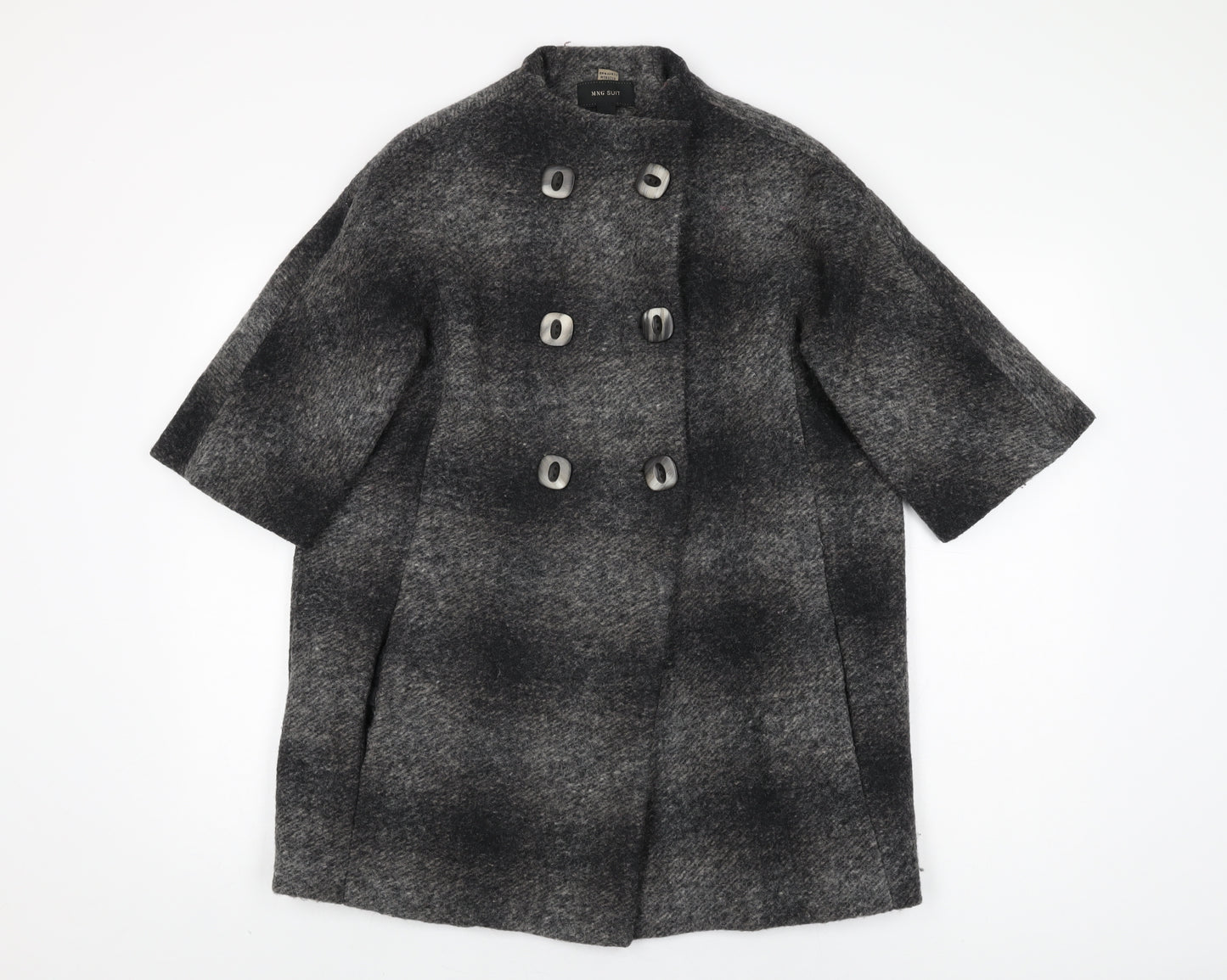 Mango Womens Grey Geometric Overcoat Coat Size S Button