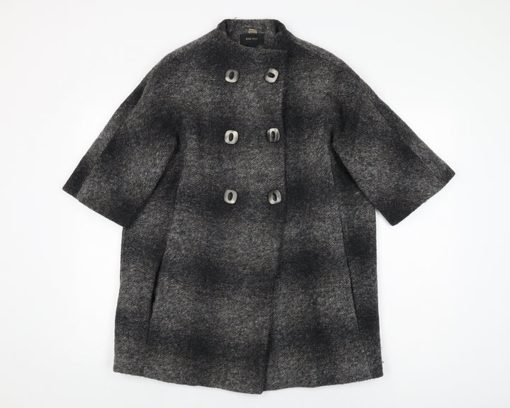 Mango Womens Grey Geometric Overcoat Coat Size S Button