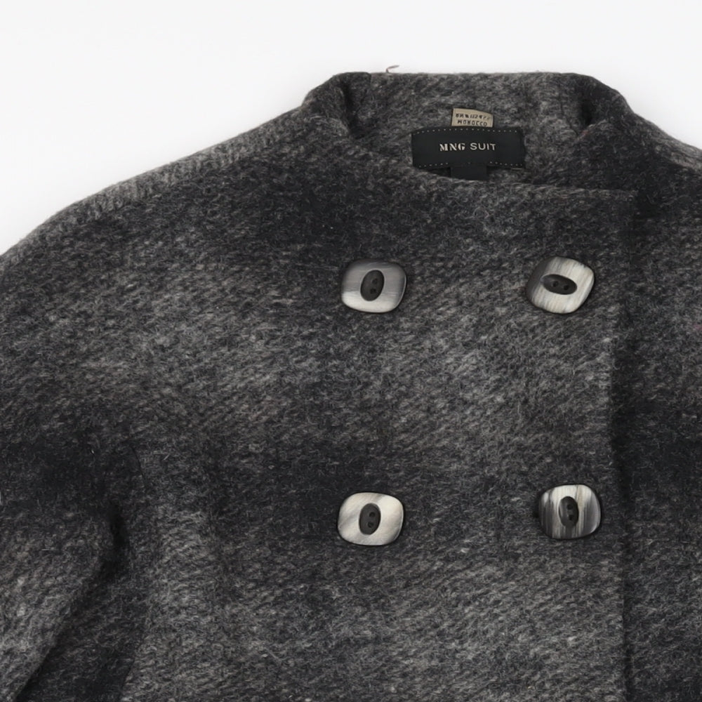 Mango Womens Grey Geometric Overcoat Coat Size S Button