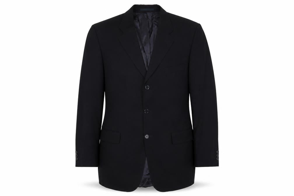 Front view of Scott & Taylor men’s black polyester jacket suit jacket, size 42, regular