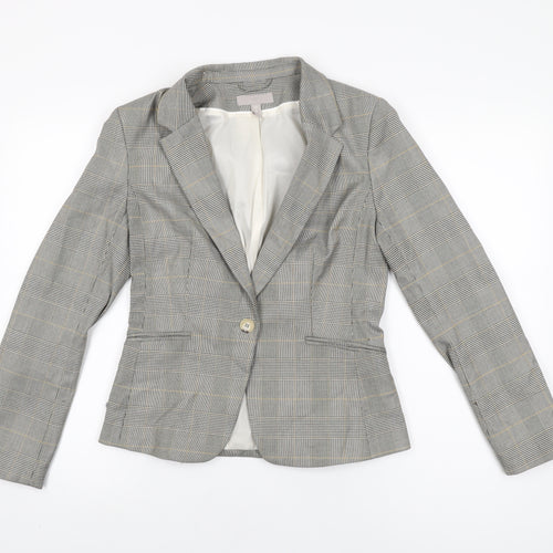 H&M Womens Grey Plaid Polyester Jacket Suit Jacket Size 10