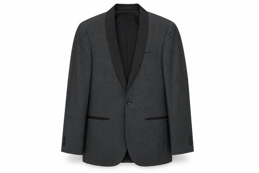 Front view of Next men’s grey polyester jacket suit jacket, size 36, regular