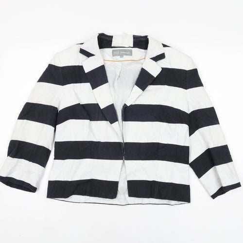 Marks and Spencer Womens White Striped Jacket Size 12 Hook & Eye