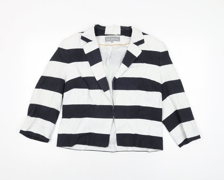 Marks and Spencer Womens White Striped Jacket Size 12 Hook & Eye