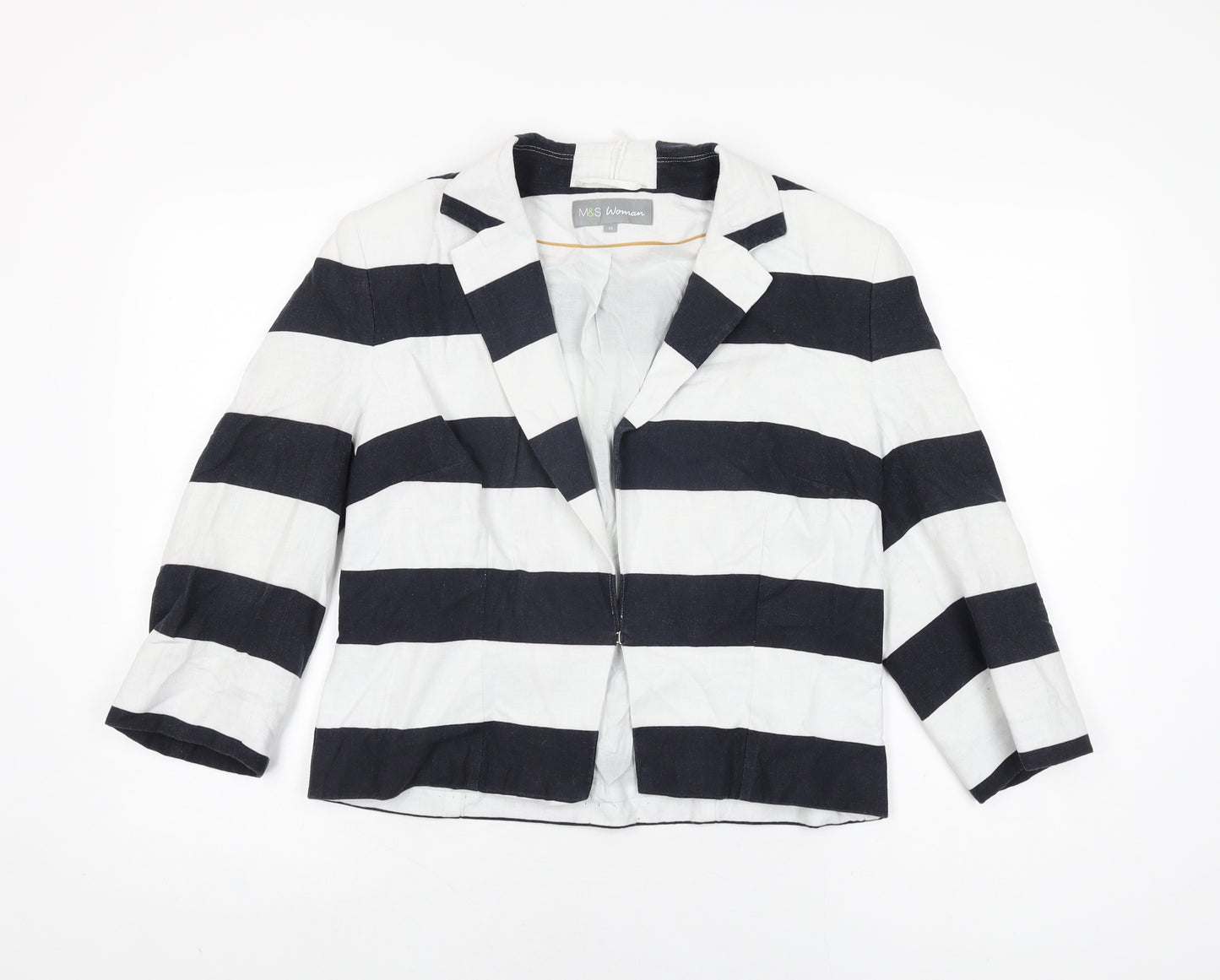 Marks and Spencer Womens White Striped Jacket Size 12 Hook & Eye
