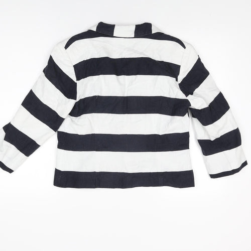 Marks and Spencer Womens White Striped Jacket Size 12 Hook & Eye