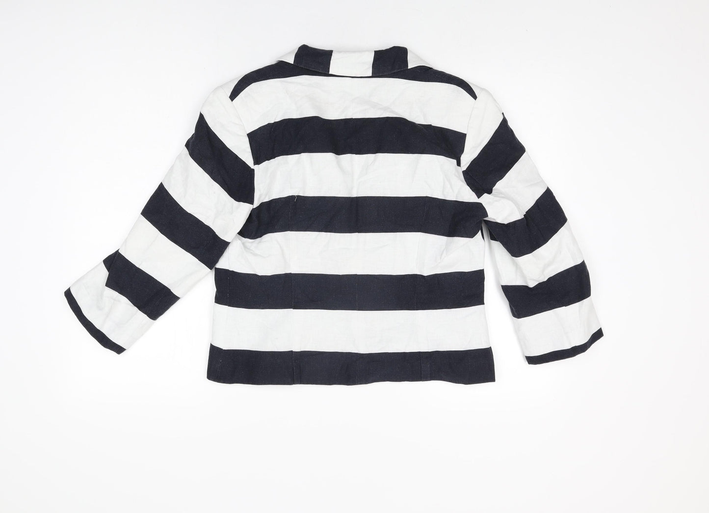 Marks and Spencer Womens White Striped Jacket Size 12 Hook & Eye