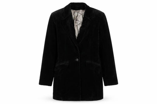 Front view of Dorothy Perkins women’s black jacket coat, size UK 14, button