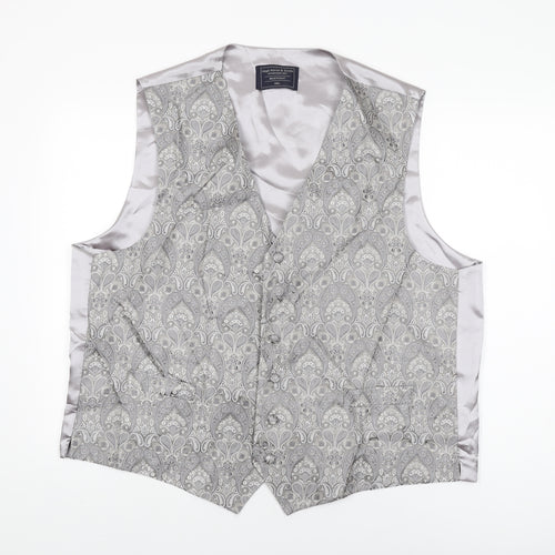 Lloyd Attree & Smith Mens Silver Paisley Viscose Jacket Suit Waistcoat Size 2XL Regular