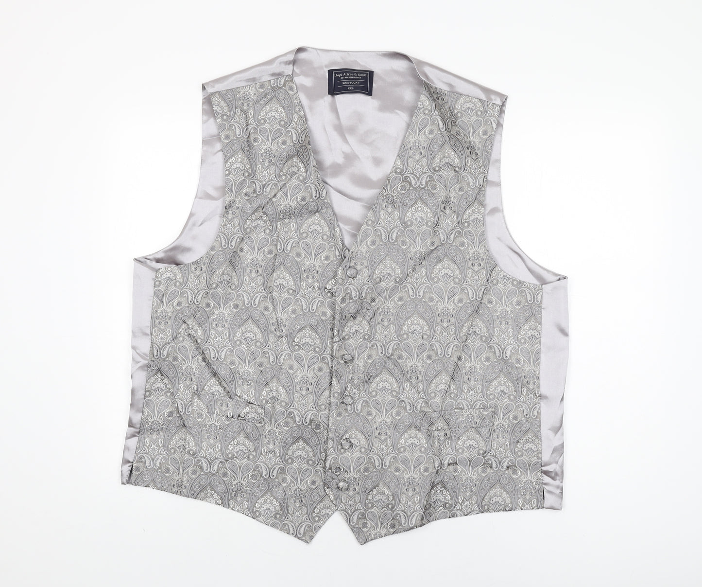 Lloyd Attree & Smith Mens Silver Paisley Viscose Jacket Suit Waistcoat Size 2XL Regular