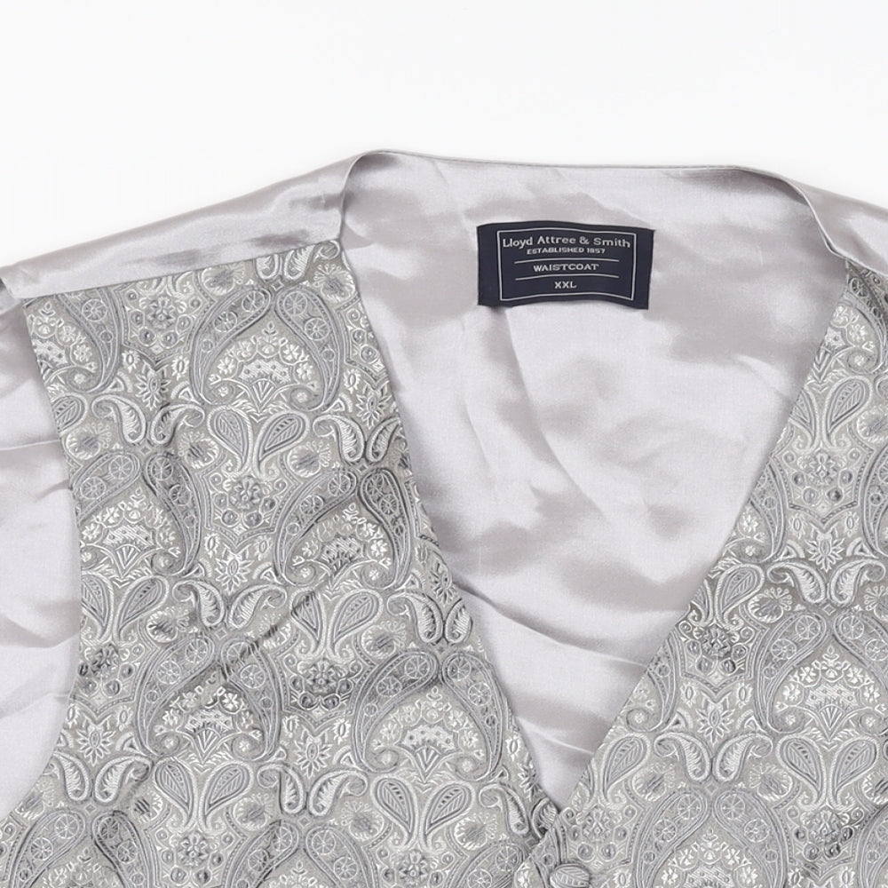 Lloyd Attree & Smith Mens Silver Paisley Viscose Jacket Suit Waistcoat Size 2XL Regular
