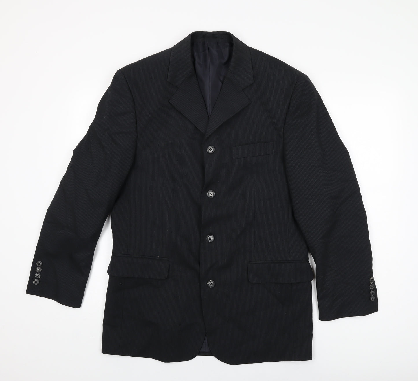 Equity Mens Black Striped Polyester Jacket Suit Jacket Size 38 Regular