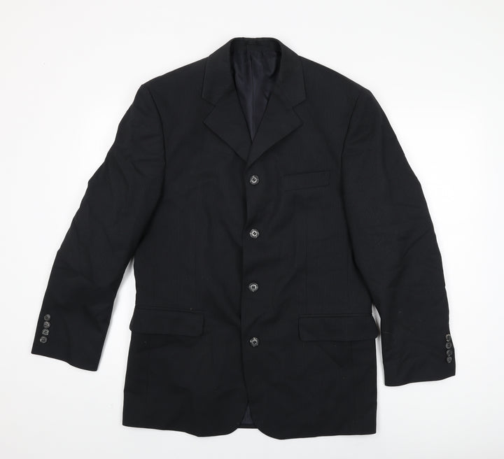 Equity Mens Black Striped Polyester Jacket Suit Jacket Size 38 Regular